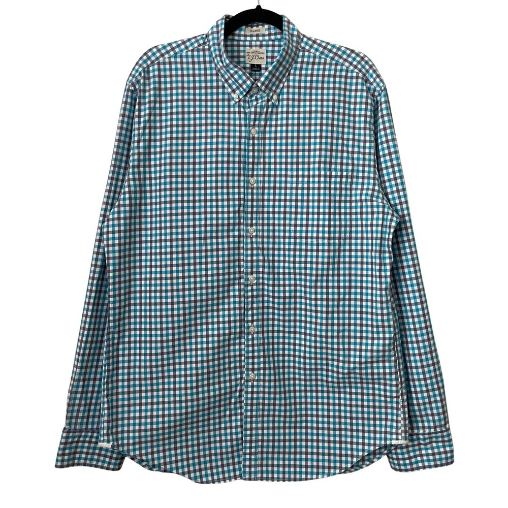 J. Crew Shirt Mens Large Purple Blue Classic 2 Ply Cotton Long‎ Sleeve Gingham